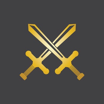Gold Sword War Defend Logo Vector Illustration With black Background