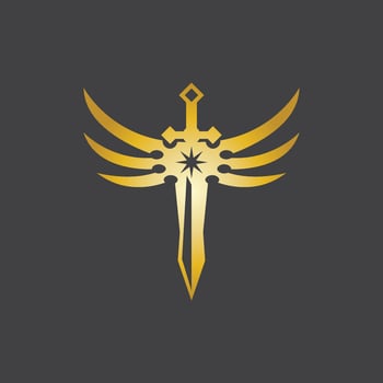 Gold Sword War Defend Logo Vector Illustration With black Background