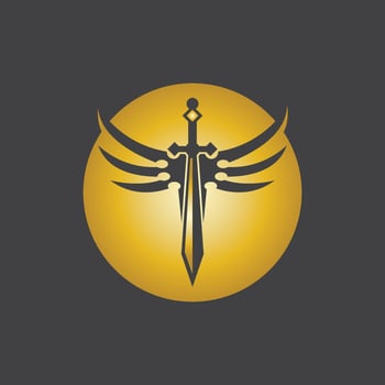 Gold Sword War Defend Logo Vector Illustration With black Background