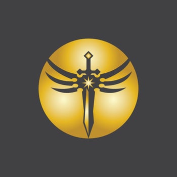 Gold Sword War Defend Logo Vector Illustration With black Background