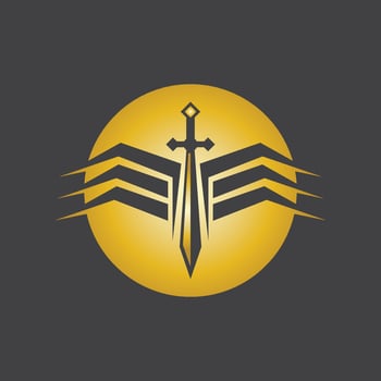 Gold Sword War Defend Logo Vector Illustration With black Background