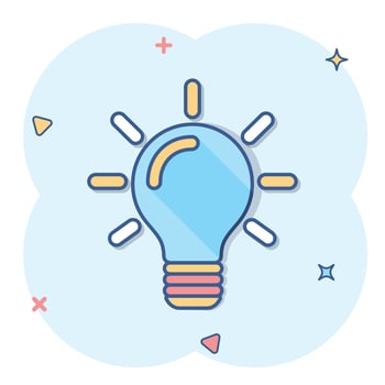 Cartoon light bulb icon in comic style. Idea sign illustration pictogram. Lightbulb business concept. vector