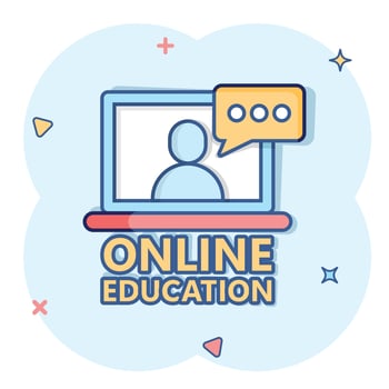 Live webinar icon in comic style. Online training cartoon vector illustration on isolated background. Conference stream splash effect sign business concept.