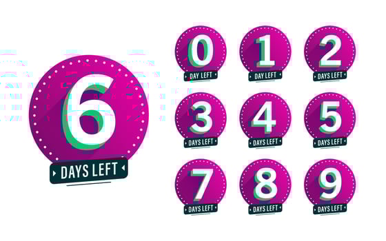 Flashing numbers of days left. Stickers and banners timer pack. vector