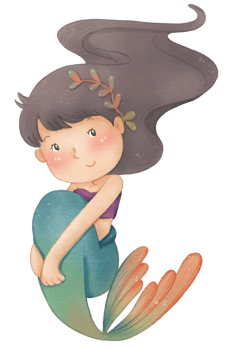Watercolor Cute Mermaid Clipart, PNG