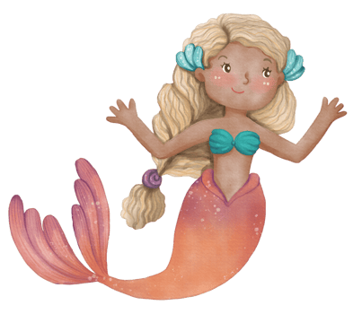 Watercolor Cute Mermaid Clipart, PNG