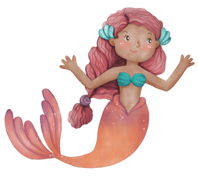 Watercolor Cute Mermaid Clipart, PNG