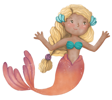 Watercolor Cute Mermaid Clipart, PNG