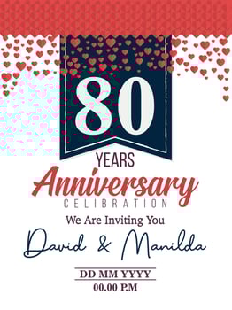 80th Years Anniversary Logo Celebration With Love for celebration event, birthday, wedding, greeting card, and invitation vector