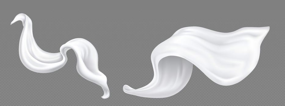 Flying white silk fabric, luxury textile drapery vector