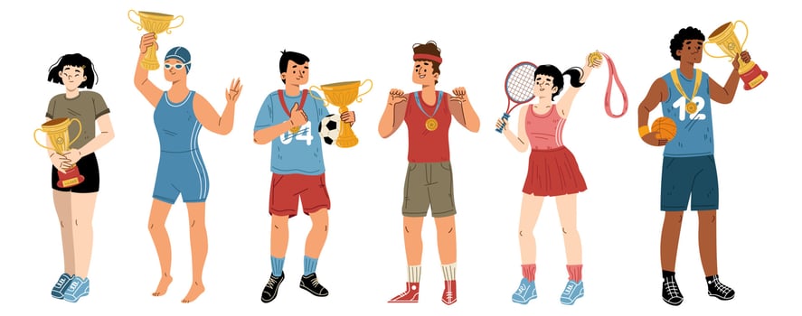 Sportsmen winners and champions, sports characters vector