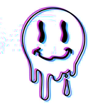 Acid smile face. Melted rave and techno symbol of 90s. Trendy Psychedelic print vector