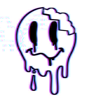 Acid smile face. Melted rave and techno symbol of 90s. Trendy Psychedelic print vector