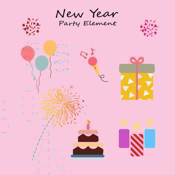 New Year Party Collections Icon. Hand drawn New Year Icon Set. New Year party celebration. New year stickers. Vector icon.