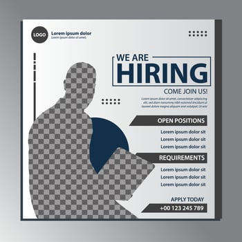 Poster for we are hiring. Social media template job vacancy recruitment vector