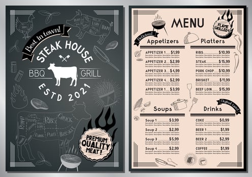 Steakhouse and Barbecue Grill Bar Menu Template vector