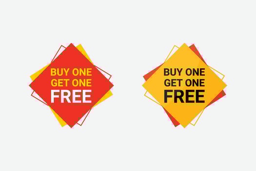 Buy one get one free promotional tag label collection. vector