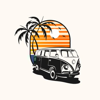 vintage classic car in summer exploler logo illustration vector