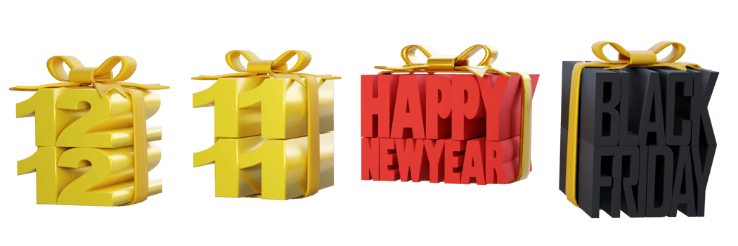 Gift set 12.12 and 11.11 Shopping Day promotion, Happy New Year  gift box, Black Friday. For product design copy, poster and infographic. 3D render illustration png