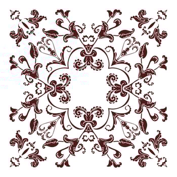 Hand drawing mandala element, silhouette in marsala color. Italian majolica style vector