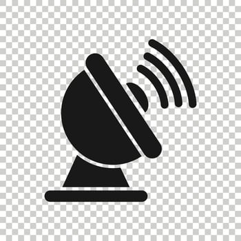 Satellite antenna tower icon in flat style. Broadcasting vector illustration on white isolated background. Radar business concept.