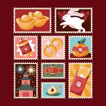 Set of Chinese New Year Stamps vector