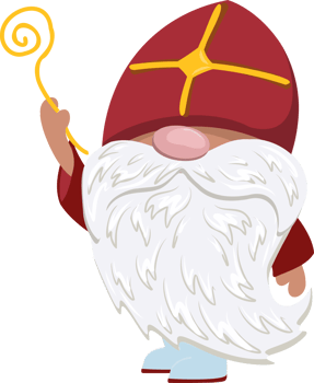 SAINT NICHOLAS CHARACTER. St. Nicolas day. An old man in a red miter. Christian holiday.Gnome.Shepherd's staff. png