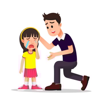 A father comforts his crying daughter vector