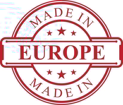 Made in Europe label icon with red color emblem vector