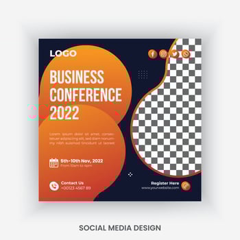 Conference, business meetup, webinar social media post design template vector