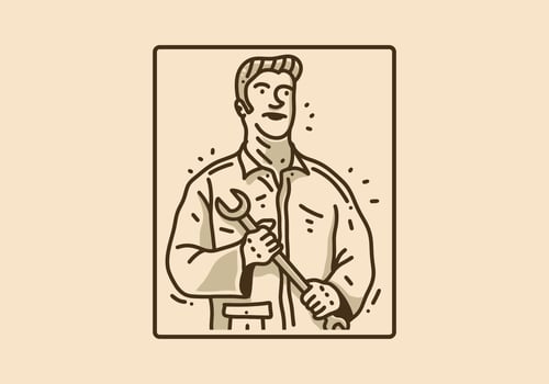 Vintage illustration of man holding wrench vector