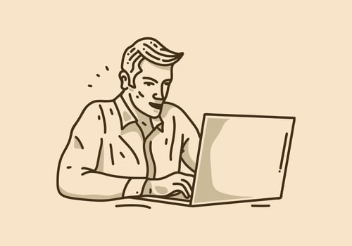 Vintage illustration of man in front of laptop vector