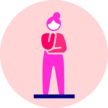 Woman icon, set against a circular pink background. vector