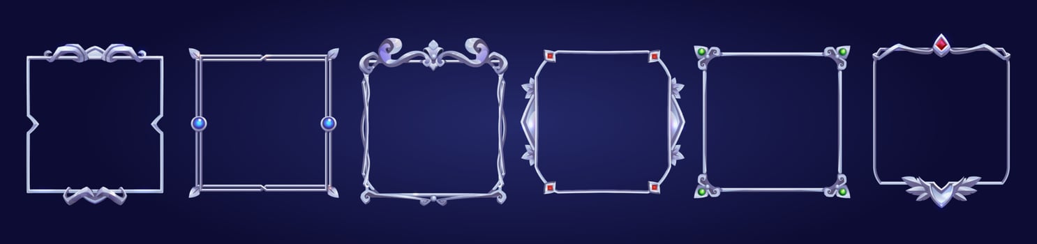 Set of square ui game frames, medieval borders vector