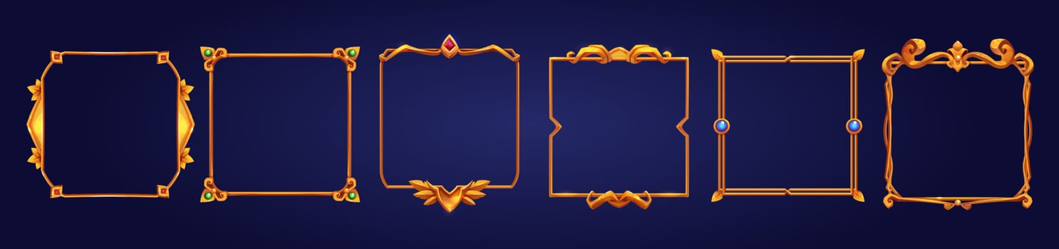 Set of square ui game frames, medieval borders vector