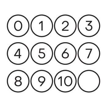 Outlines set of circle icon with numbers 0 to 10 inside. vector