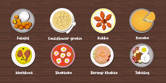 saudi arabian food vector set illustration