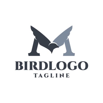 letter M logo with an illustration of a bird. good for any business logo. vector