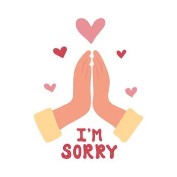 hand pray icon. feeling sorry, Inscription I'm sorry. vector illustration