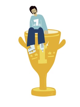 A ice hockey player siting on the championship cup. Winner concept symbol. vector