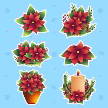 Beautiful Poinsettias Sticker Set vector