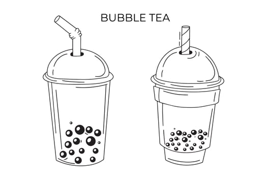 Asian tea, soft drinks in plastic cups, trendy dessert, colorful vector collection