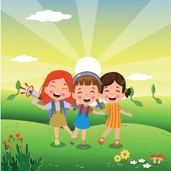 cute happy kids spinning hoop vector