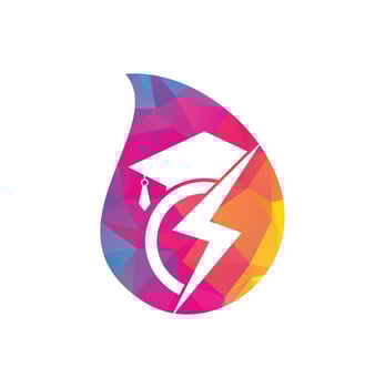 Thunder education drop shape concept vector logo template. Education logo with graduation cap and thunder icon.