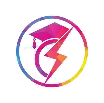Flash student vector logo template. Education logo with graduation cap and thunder icon.