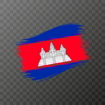 Cambodia national flag. Grunge brush stroke. Vector illustration on transparent background.