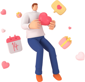 3d character in the festival of Valentine's Day. 3d rendering of graphic resourse. png