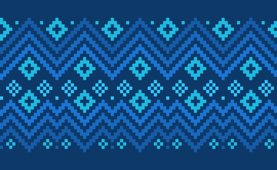Pixel ethnic pattern, Vector embroidery jacquard background, Geometric handcraft zigzag pattern
