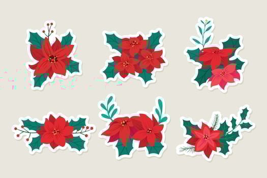 Poinsettias Flower Sticker Set vector