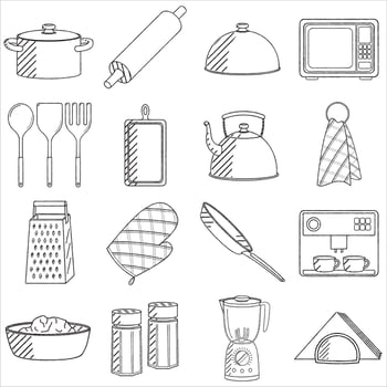 Set of Kitchen Utensils - Outline Illustration vector